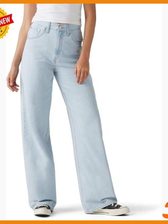 Denim - High Rise Baggy Jeans with Adjustable Cinch Back, Straight Leg Fit